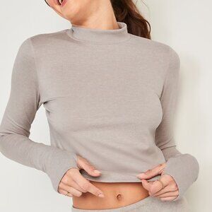 Old Navy Active | CozeCore Long-Sleeve Cropped Rib-Paneled Sweater | L Large